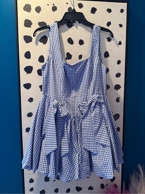 Peach Love California Blue Gingham Mini Dress